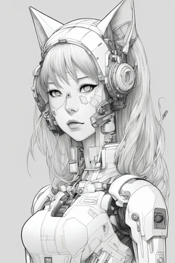 a technical drawing of a cybernetic manga cat girl