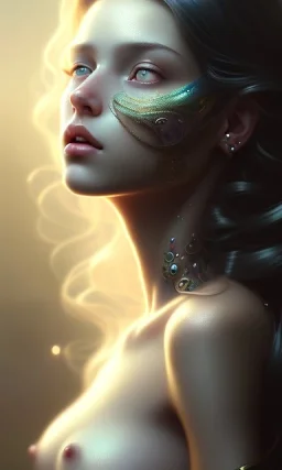 porno model , cute, beautiful, long hair, wavy hair, curly hair، black eyes, head and shoulders portrait, cinematic, 8k, resolution concept art portrait by Greg Rutkowski, Artgerm, WLOP, Alphonse Mucha dynamic lighting hyperdetailed intricately detailed