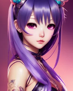 Detailed cute anime Kunoichi girl in sexy Christmas clothing, purple hair buns, purple bangs, intricate details, full body portrait, keep head in frame, slight smile, black Japanese motif, concept art, highly detailed, digital painting, concept art, sharp focus, illustration, art by Yoji Shinkawa, WLOP and greg rutkowski and alphonse mucha and artgerm and yanjun Chen and Junji ito and Makoto Shinkai, HDR, octane render