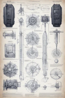 ConceptSheet blueprint [by Hans Ruedi Giger]: sci-fi FBI equipment to investigate and capture a serial killer