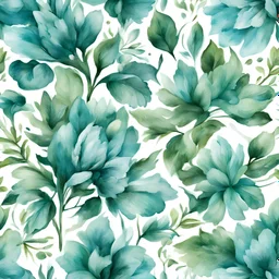 cyan color green flower water color SEAMLESS PATTERN on white background