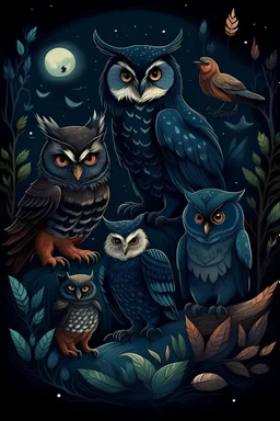 Enter a mystical realm with nocturnal creatures like wise owls, slinking foxes, and sly raccoons. Experiment with darker hues to bring out the enchantment of the night.