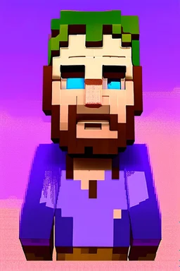 a portrait of a purple Minecraft guy, 2d, large pixel style