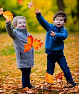 boy and girl catching leaves