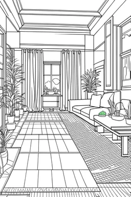 Plain floor Coloring book house interior design, no shading, no lines, cartoon style, --ar 9:11