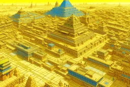 A light yellow electrical Egyptian city painted by Qiu Ying