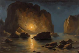 Night, rocks, mountains, rodolphe wytsman and friedrich eckenfelder impressionism paintings