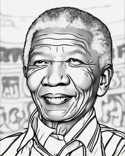 coloring page for teens, simple outlines art, outline drawing, bold outlines, clean and clear outlines, no tones color, no color, no detailed art, art full view, wide angle, white background, Nelson Mandela