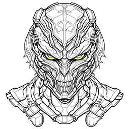 outline art for square predator bust coloring page for kids, classic manga style, anime style, realistic modern cartoon style, white background, sketch style, only use outline, clean line art, no shadows, clear and well outlined