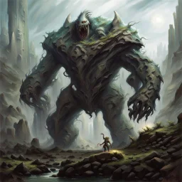 90's fantasy tcg art of an alien rock creature