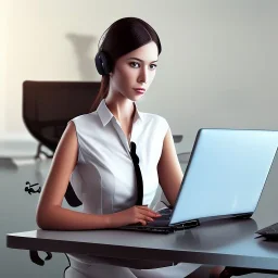 Detailed photo of a office girl with a laptop