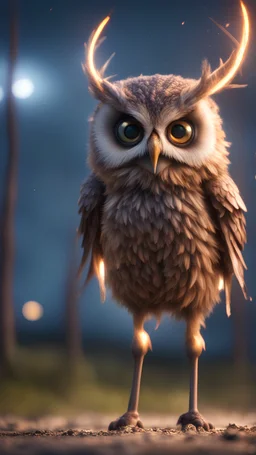 weird owl bear elk alien bird walking on stilts, getting hit by lightening electric arc, with big disturbed eyes,bokeh like f/0.8, tilt-shift lens 8k, high detail, smooth render, down-light, unreal engine, prize winning