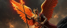 ancient angel soldier holding up a radiant painite spear