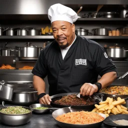 a bustling kitchen, filled with the clinking of pots and pans, the sizzle of ingredients hitting the hot pan, and the fragrant aromas wafting through the air. The Chef Ice-T from Law & Order: Special Victims Unit stands at the center of it all, a master of culinary creativity and precision. Today, the challenge is to highlight a specific ingredient in a way that is both creative and absolutely delicious. Ice-T's eyes light up with excitement as they reach for a vibrant, ripe mango. Ah, the sweet