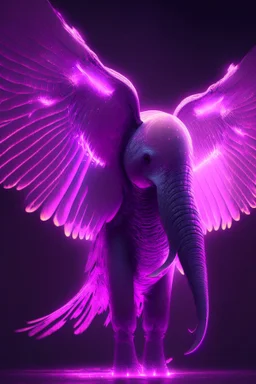 winged creature in the shape of a bird, gigantic elephant whale hybrid ,GLOWING, PURPLE, pink, 4K, 8K, CINEMATIC