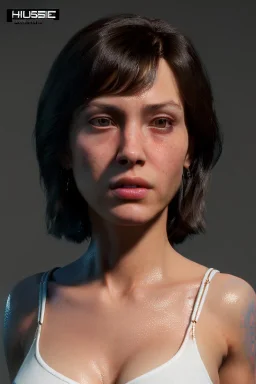 Ultra Realistic image, 25 years old brunette woman, Madrid, portrait, small stature, too small chest, yakuza body tattoo, vibrant color, highly detailed, art stations, concept art, smooth, unreal engine 5, god rays, ray tracing, RTX, lumen lighting, ultra detail, volumetric lighting.