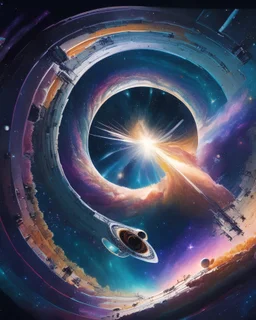 An awe-inspiring, Interstellar-inspired depiction of a spacecraft traveling through a wormhole, surrounded by a kaleidoscope of cosmic phenomena, such as swirling galaxies, vibrant nebulas, and distant stars, capturing the grandeur and mystery of space exploration in cinema.