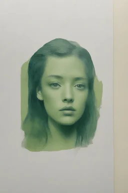 Billie eillish face, green, collage in a notebook