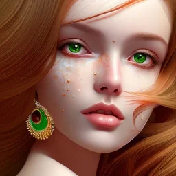 woman, heroic fantasy, insanely detailed, orange and white hair strands, green eyes, kind, shy