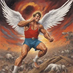 [art by Jack Davis] Jacob wrestling with angel