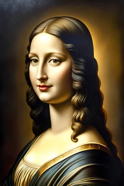 a natural looking Mona Lisa as she would have looked today, in a modern setting with a happy expression, modern hairdo, modern clothes, profile view, 8k resolution, hyperdetailed, matte background, airbrush art, intricate, modern, beautiful, award winning, crisp quality