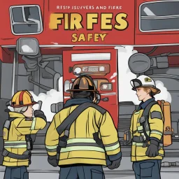 **Content Visual Art:** A graphic novel series featuring a diverse team of firefighters and safety experts, each specializing in different types of fires and safety equipment. The stories educate readers on fire prevention, emergency response, and the importance of inclusive safety measures. The series includes a companion audio description track and simplified visual versions for readers with different needs. **Appearance:** Content art ideas combine fire safety training, types of fires, equipm