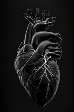 Gray human heart, black background