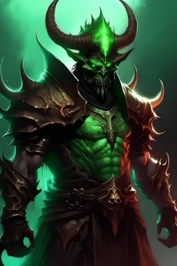 Horned Demon Man in armor with green magic Sith Lord