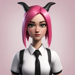 ROBLOX woman character pink hair with horns with white t-shirt and black tie