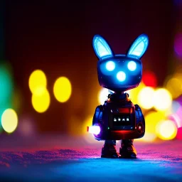 a cyber robot bunny, cute furry, dramatic lighting, xmas background, screenshot from a pixar movie, highly detailed, imax 4k