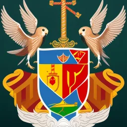 coat of arms of a city in a bay with an anchor and a kestrel, very detailed