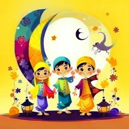 Abstract children celebrating end of ramadan