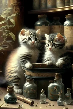 Kittens in an apothecary