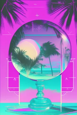 vaporwave, tarot card, palm trees, crystal ball