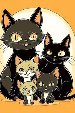 black cat with kittens cartoon