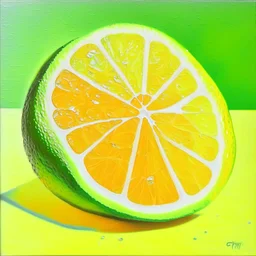 painting of a slice of citrus fruits, lime realistic, acrylic paint