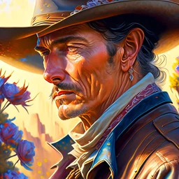 closeup portrait shot of a western cowboy in a scenic western environment, intricate, elegant, highly detailed, centered, digital painting, artstation, concept art, smooth, sharp focus, illustration, artgerm, tomasz alen kopera, peter mohrbacher, donato giancola, joseph christian leyendecker, wlop, boris vallejo Modifiers: dynamic lighting fantastic view cinematic postprocessing