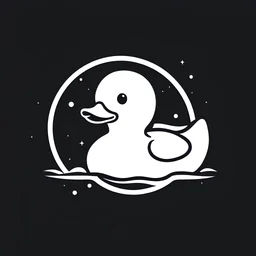 minimalistic black and white logo of a rubber duck as a astronaut