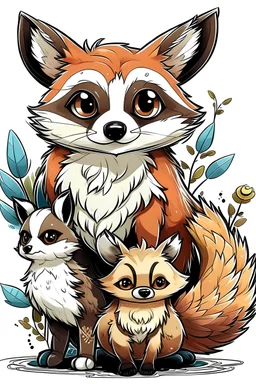 a hybrid of a marten, a racoon, a alpaka and an owl, manga, epic, pokemon tyle