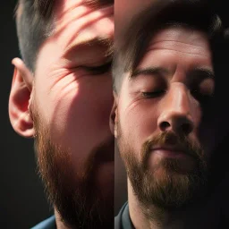 Lional messi , closed eyes, rtx, reflection, 8k, glow, winning photography, caustics