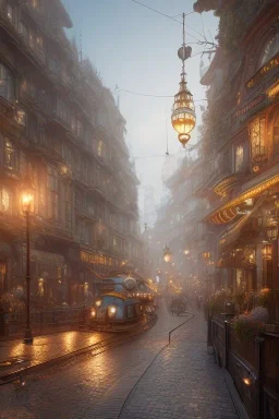 city magic steampunk, daylight, realistic, 8k,