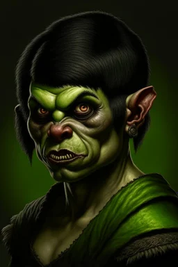 Portrait of a female fantasy orc, short hair, short fangs, Caravaggio style