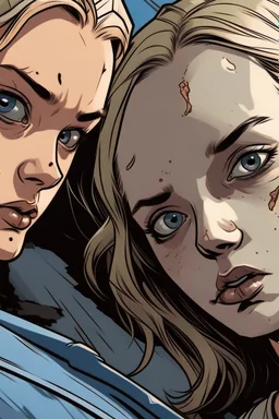 yakın 2 kız arkadaş The walking death tarzı 2D uzak uzaktan görünüm