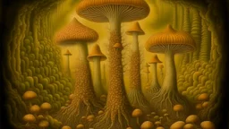 the growth of fungi, surreal, Remedios Varo style