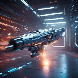 futuristic space gun inside a high tech armory: energy ray