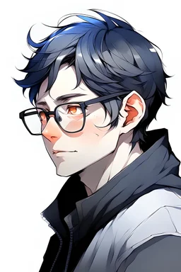 A developer wearing glasses, digital art, profile picture, anime face, white background.