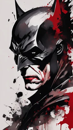 poster in two gradually, a one side half face Batman dark tones and other side half face Joker darkred tones, painting by Yoji Shinkawa,