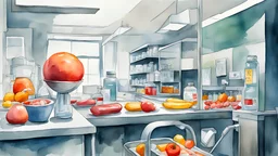 water color Painting. new yorker magazine. vector. Vitamins. Iran. Hospital laboratory. shortage of medicine