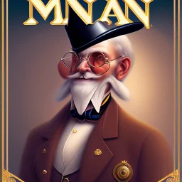 grand scam man with hats, monocle and bigger plans, book cover illustration art