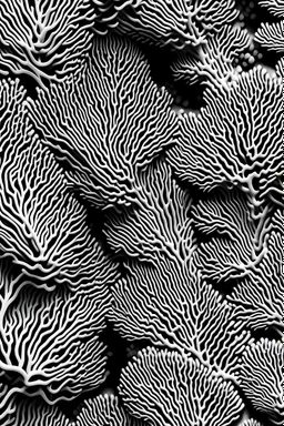 extact the coral pattern on the facade of this structure into the a black and white image having the coral pattern in high quality. make it an abstract coral pattern in 2D. have the coral pattern with just big voids and less solid